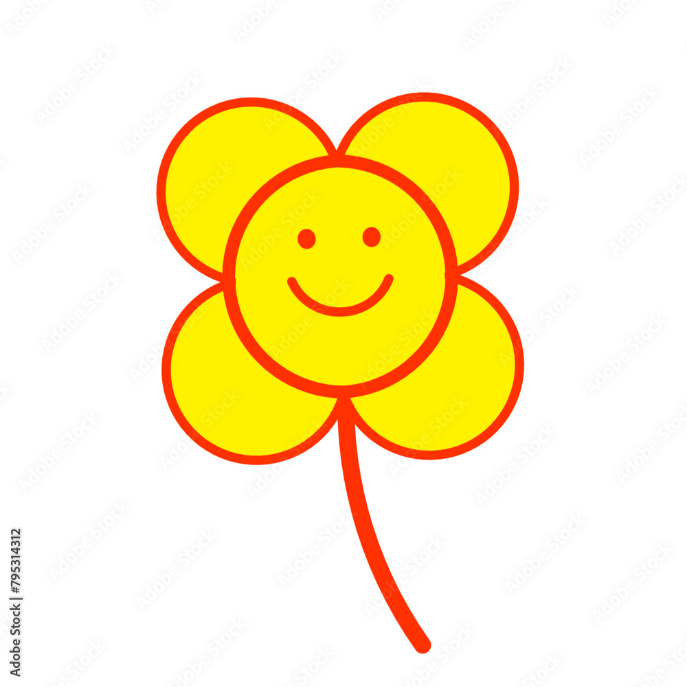 Smiling yellow flower, good vibes illustration Smiling yellow flower, good vibes illustration