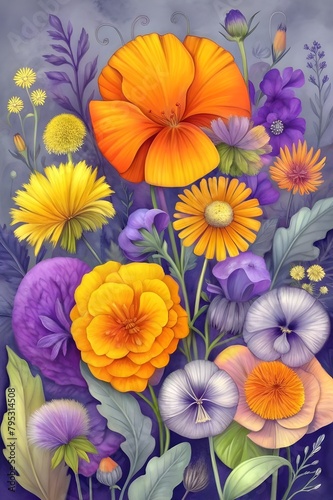 Opulent flowers  arranged in a stunning patterned background. © SONYA DESIGN