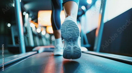woman running on treadmill, female person walking in gym close up photo