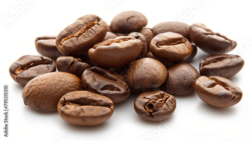 professional photograph highlighting the allure of coffee beans and their irresistible aroma, presented against a pristine white background, ideal for coffee-related branding and m