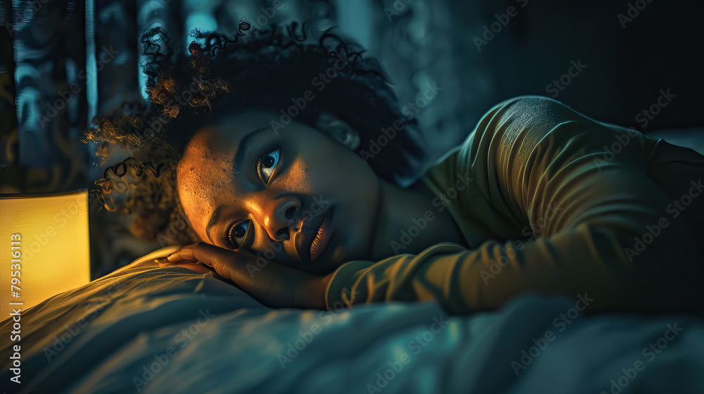 Sad depressed woman suffering from insomnia, portrait of woman lying on bed with pillow, sleep disorder and stress concept Sad depressed woman suffering from insomnia, portrait of woman lying on bed with pillow, sleep disorder and stress concept