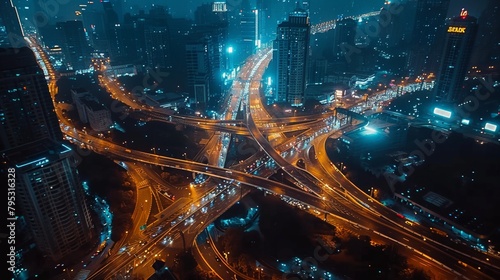 Express ways, toll way, high way, roads in city at night photo