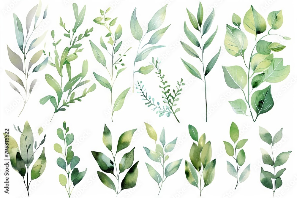 watercolor greenery collection botanical spring leaves and twigs