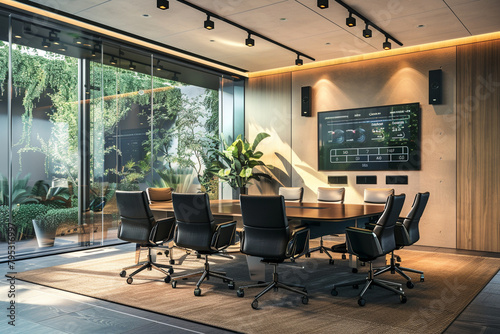 A conference room featuring AI-driven noise cancellation technology, ensuring crystal-clear audio during meetings. photo