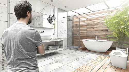 Designer drawing new interior of bathroom