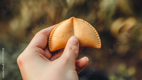 A close-up of a person's hand holding a Groundhog Day themed fortune cookie photo