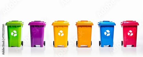 Waste Management   Waste bins colorcoded on a clean white floor photo