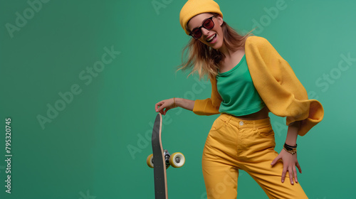 Mulher fashion com um skate 