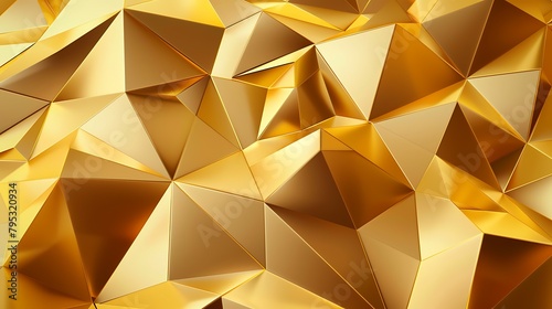 Abstract geometric gold color background, polygon, low poly pattern. 3d render illustration