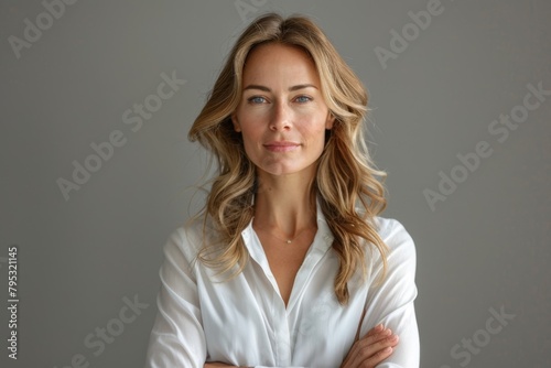 Confident Businesswoman in Studio in gray background