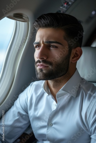 Arab businessman in a private jet Generative AI © ShPRoman