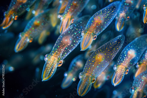 A school of squid moves in mesmerizing unison. © Hunman