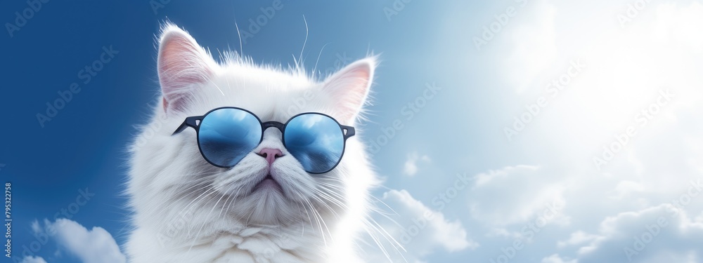 Adorable feline adorned with spectacles striking a pose for a portrait.