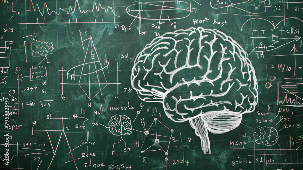 Drawn brain and formula on school blackboard