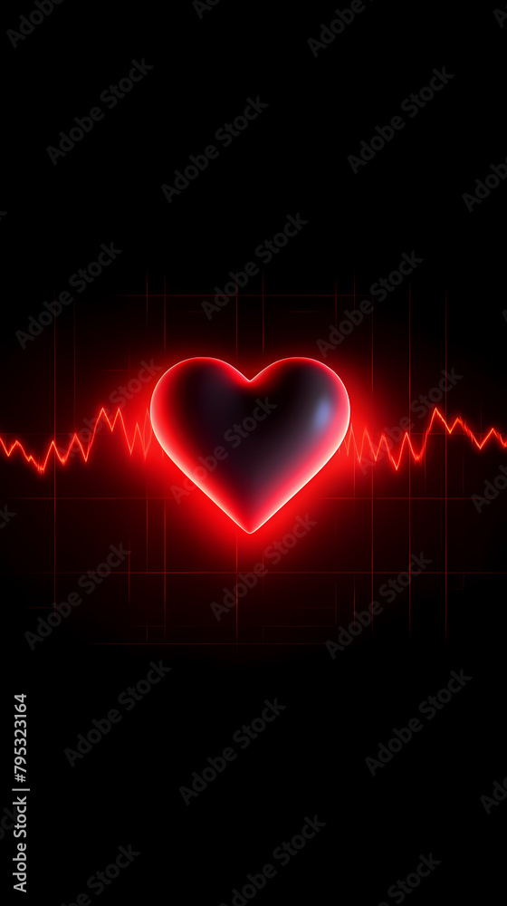 Red glowing heart shaped pulse line