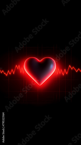 Red glowing heart shaped pulse line