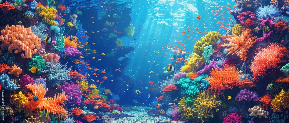 A beautiful and vibrant coral reef with a variety of fish swimming around. A beautiful and vibrant coral reef with a variety of fish swimming around.