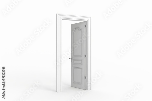 white decorated open door isolated on white new opportunities 3d