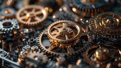 A beautiful clockwork mechanism with shiny golden gears turning smoothly.