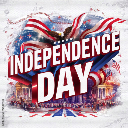 Fourth of July independence day text effect and abstract background or illustration with typographic design ai generative photo