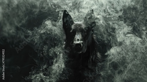 Full Moon Illuminates Ethereal Hellhound in Haunted Landscape