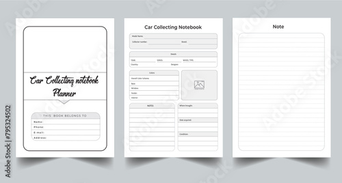 Editable Car Collecting Notebook Planner kdp Interior printable template design.