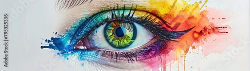watercolor painting of a woman's eye with bright colors