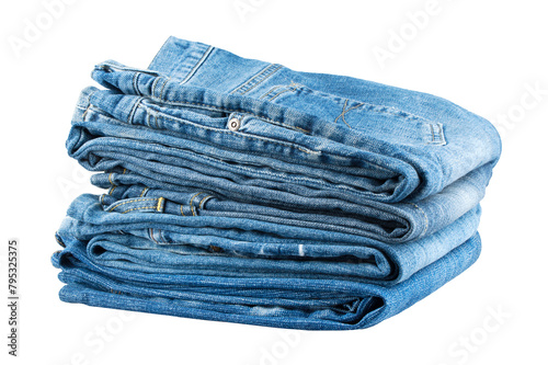 Stack of blue jeans isolated on transparent background. Png format
