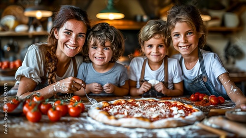 Joyful Family with Fresh Pizza