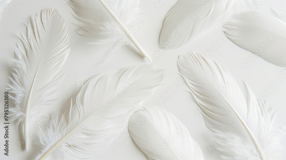 Fototapeta premium Boho-inspired feathers creating a serene and tranquil ambiance on white