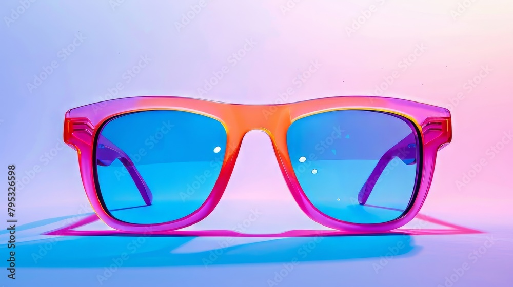 Bold and colorful neon sunglasses set against a pristine white backdrop