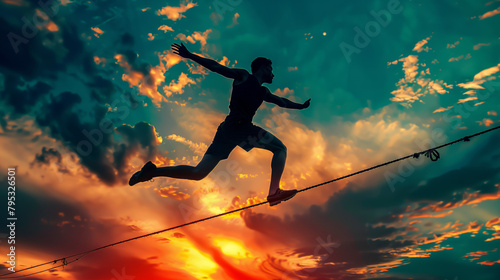 An athlete attempting a daring feat or pushing their limits in pursuit of excellence, demonstrating the courage to take risks and challenge boundaries. photo