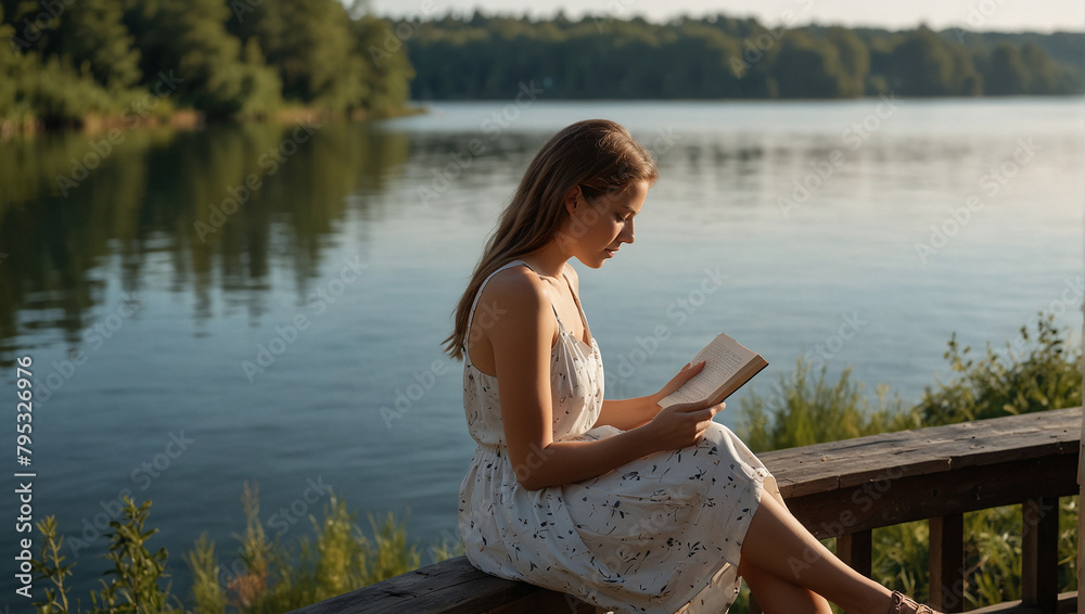 woman sitting on the lake