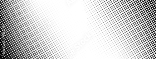 Halftone style banner background, black and white dot faded vector design