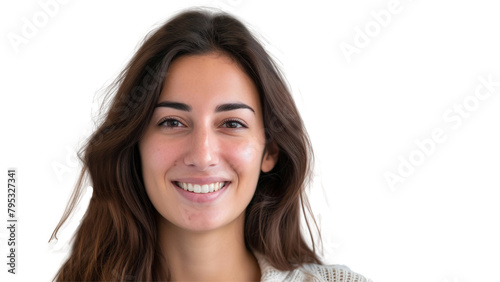 Portrait of a cheerful young woman with happy face and smiling, isolated on transparent background