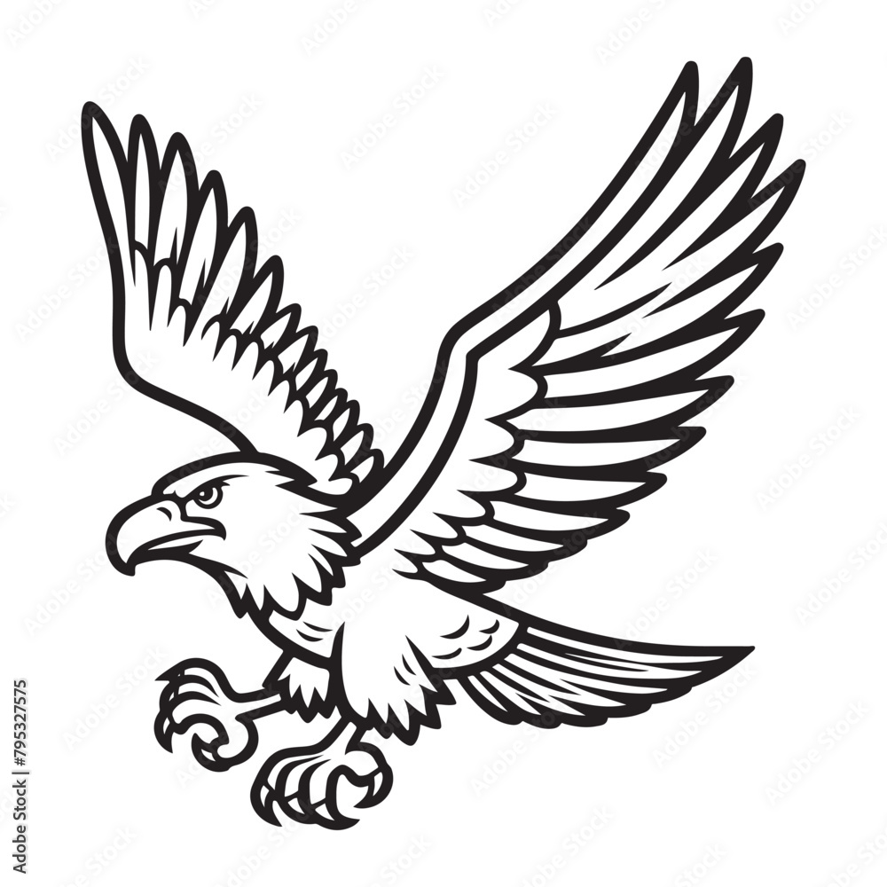 Fototapeta premium Line art of flying eagle cartoon vector