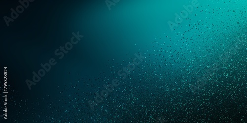 Turquoise color gradient dark grainy background white vibrant abstract spots on black noise texture effect blank empty pattern with copy space