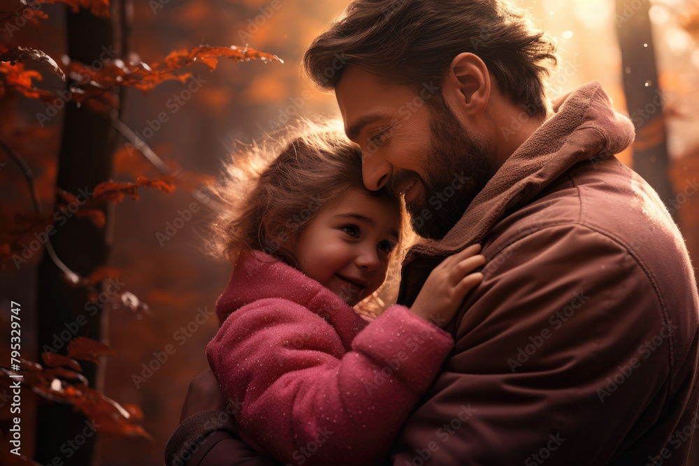 Tender Father Daughter Embrace on a Winter Day. Global Day of Parents