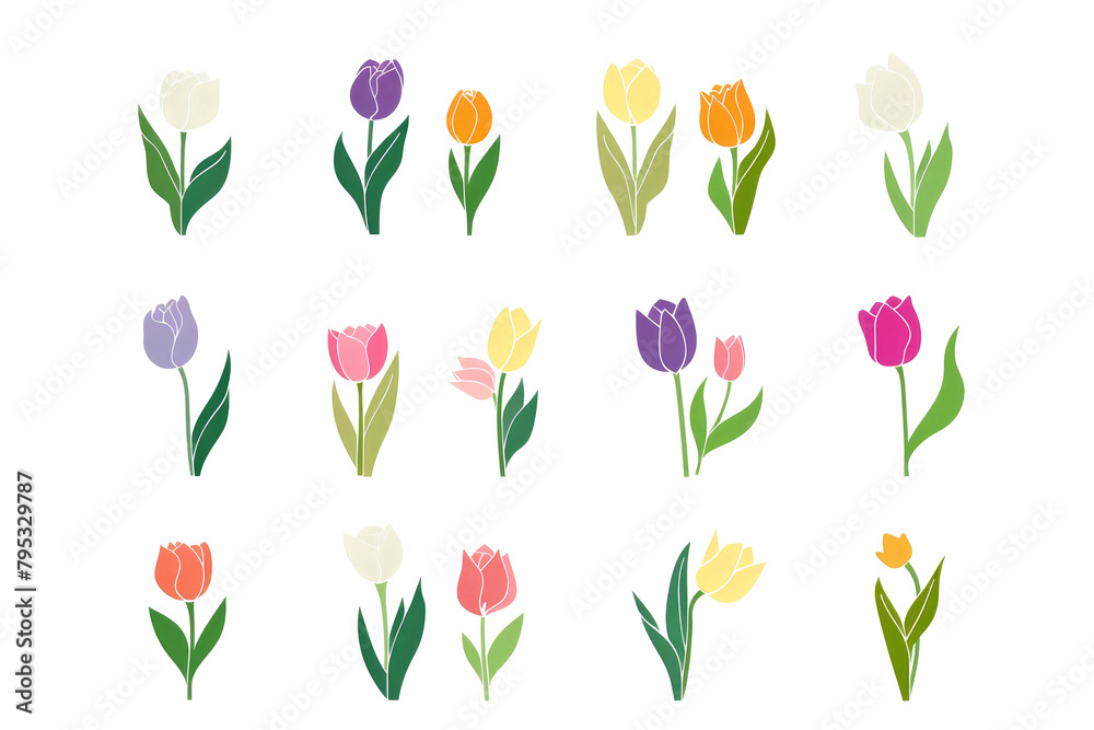 custom made wallpaper toronto digitalA set of 12 website icons with multi-colored tulips in pastel shades on a white background. Simple minimalistic illustration