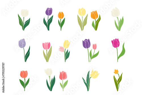 Wallpaper Mural A set of 12 website icons with multi-colored tulips in pastel shades on a white background. Simple minimalistic illustration Torontodigital.ca