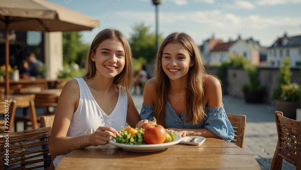 two women sitting in a restaurant