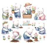 Cute Bear Cubs Gardening and Planting Flowers
Nine bear cubs engage in various gardening activities, planting and nurturing flowers with joy and care in a delightful illustration.
