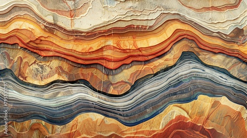 Multicolored sedimentary rock layers. Macro shot of geological formation.