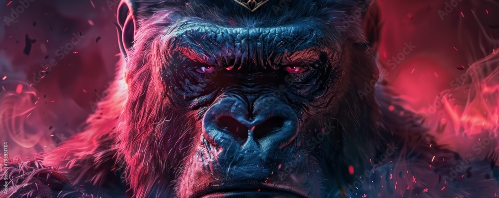 Illustration of a cool gorilla wearing a crown, set against a dark background. Illustration of a cool gorilla wearing a crown, set against a dark background.