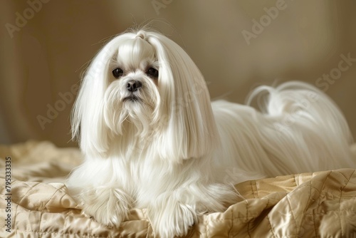 Charming Maltese with silky white coat and friendly expression, perfect for elegant and refined designs photo