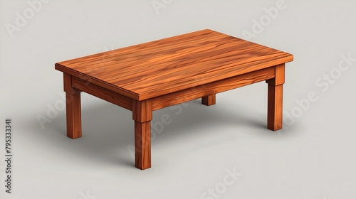 Crafted with Precision: An Isometric View of a Wooden Coffee Table Highlighting Exquisite Grain