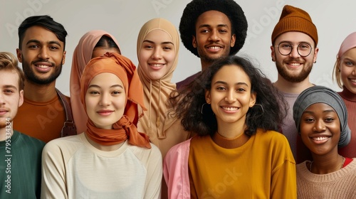Illustrate the beauty of multiculturalism and inclusivity with images depicting a diverse group of people from different ethnicities and backgrounds, celebrating unity and diversity. photo