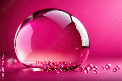 Abstract pink bubble sphere shape design  liquid glass bubbles