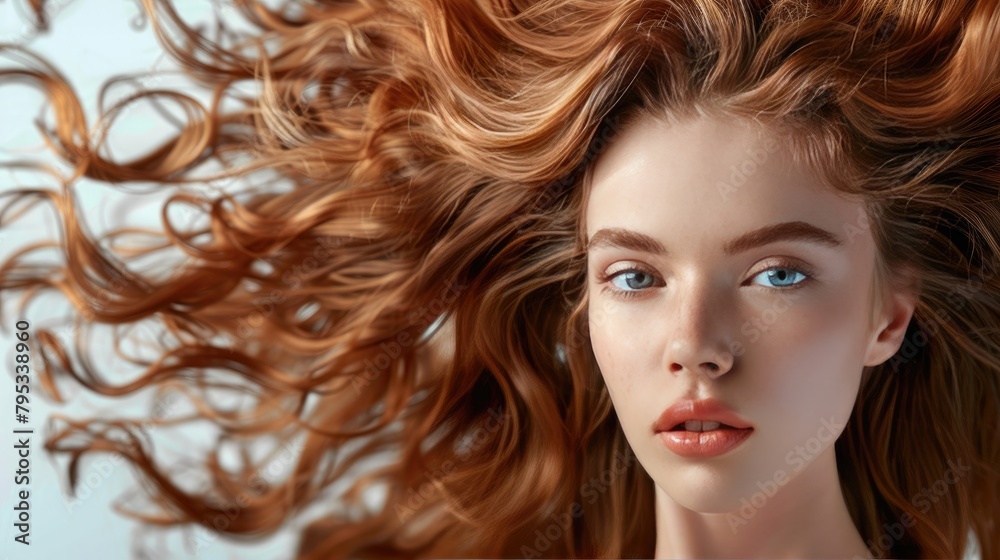 Fototapeta premium Woman with hair full of volumizing product
