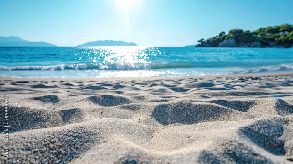 Empty sandy beach with calm summer sea, perfect for relaxation and leisure. Empty sandy beach with calm summer sea, perfect for relaxation and leisure.